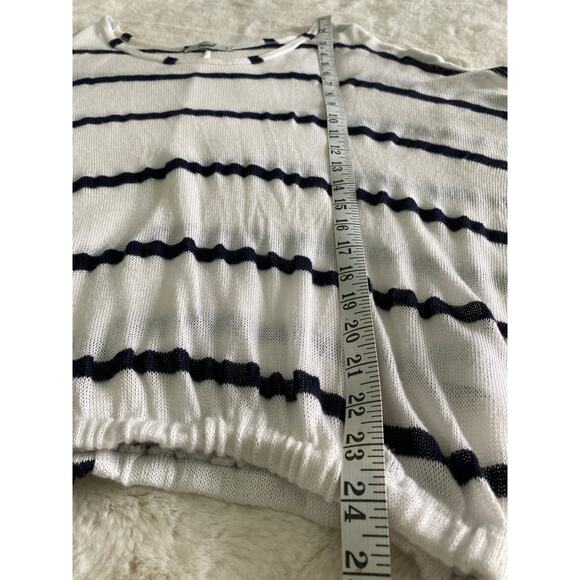 Papaya Semi Sheer Coastal Open Knit Black White Stripe Dolman 1/2 Sleeve Top Med - Picture 7 of 10